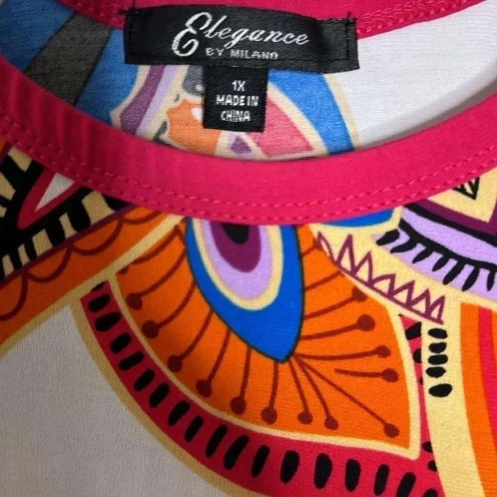 Elegance by Milano plus 1X psychedelic beach polyester maxi dress - Picture 3 of 3